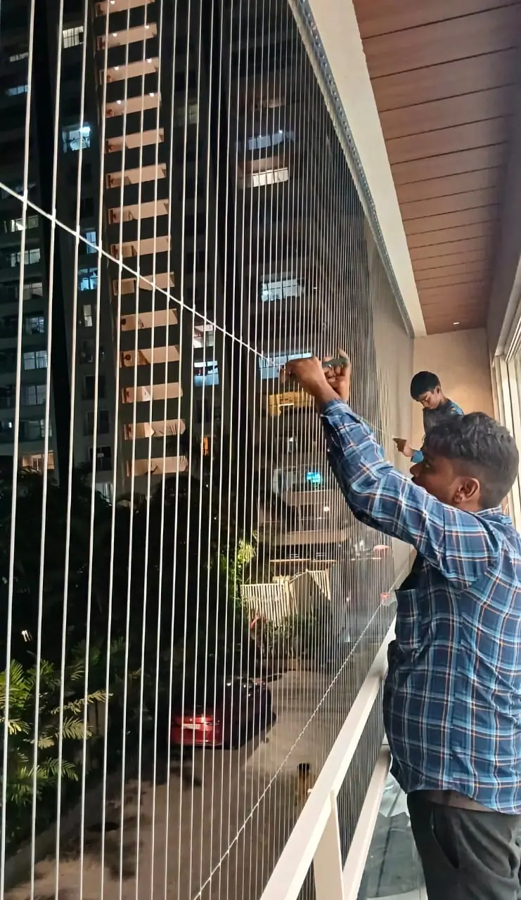 Invisible grill installation in progress in Chennai